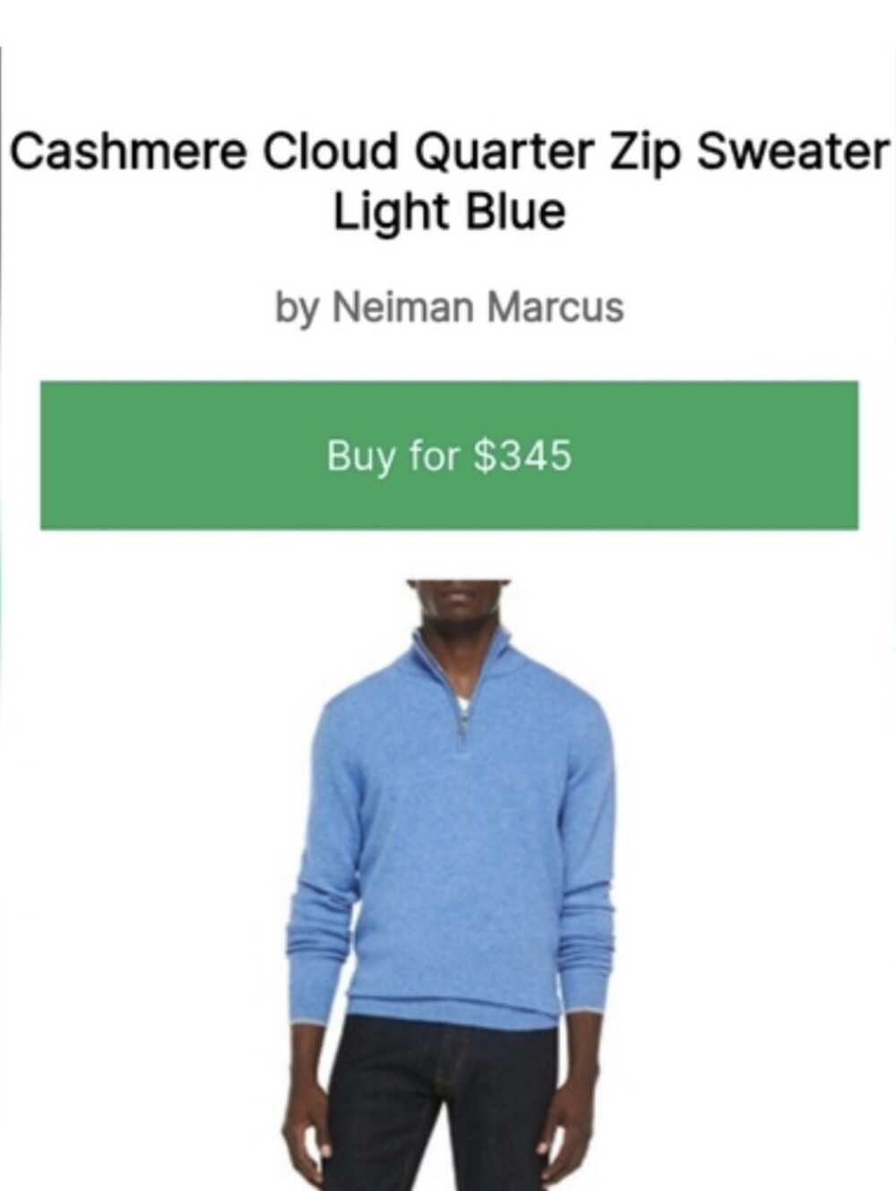 Neiman Marcus Cloud Cashmere 1/4 Zip Sweater Large Baby Blue Mock Neck Pullover